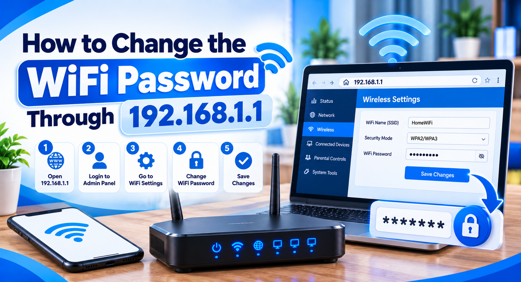 Changing WiFi password in router wireless settings
