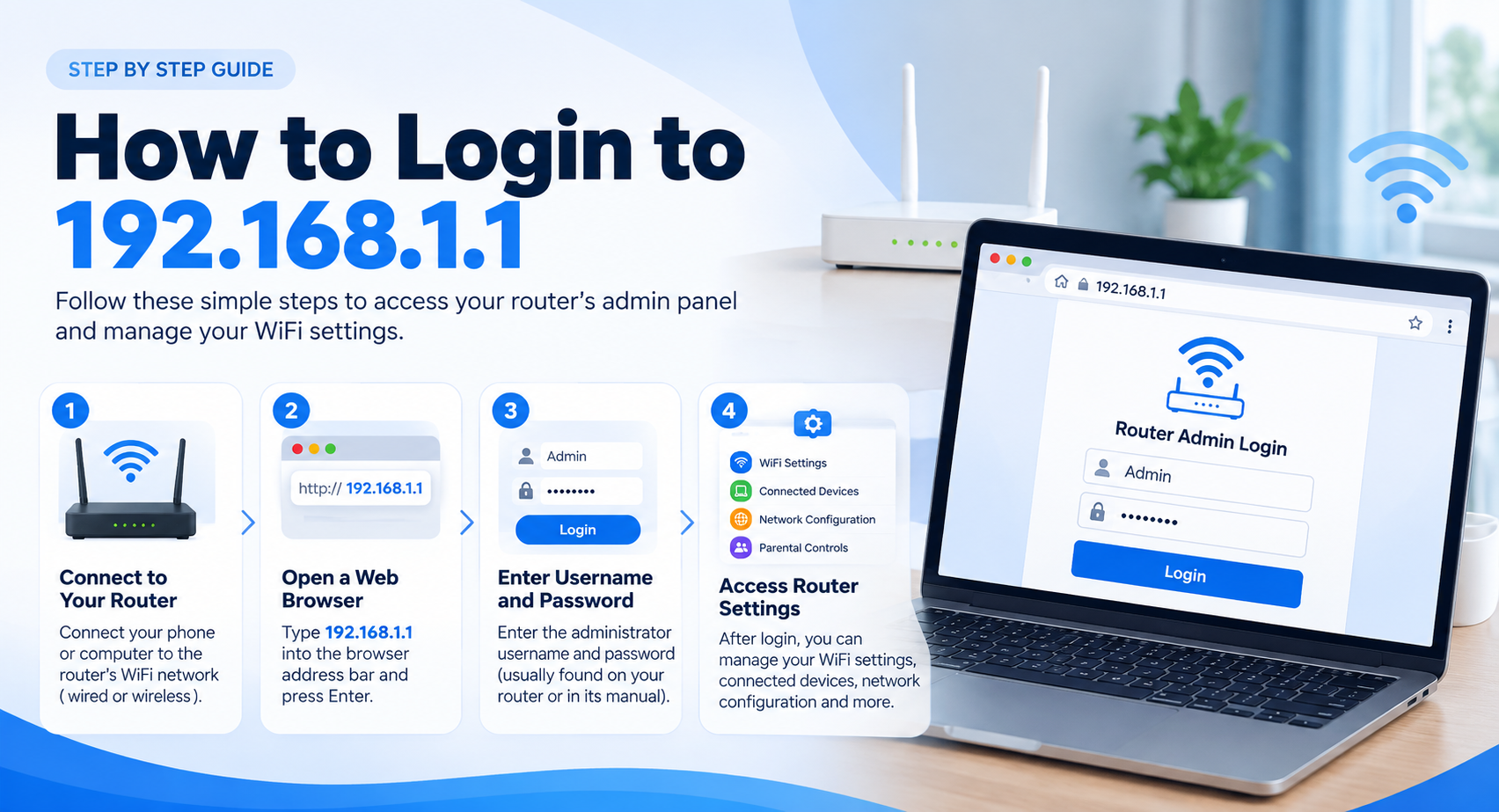 192.168.1.1 login page in a browser address bar