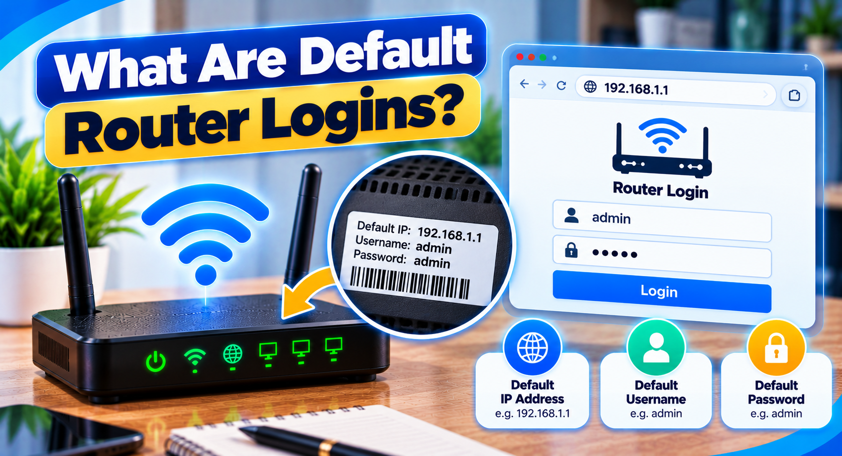 Default logins – router admin username, password and IP address on the router label